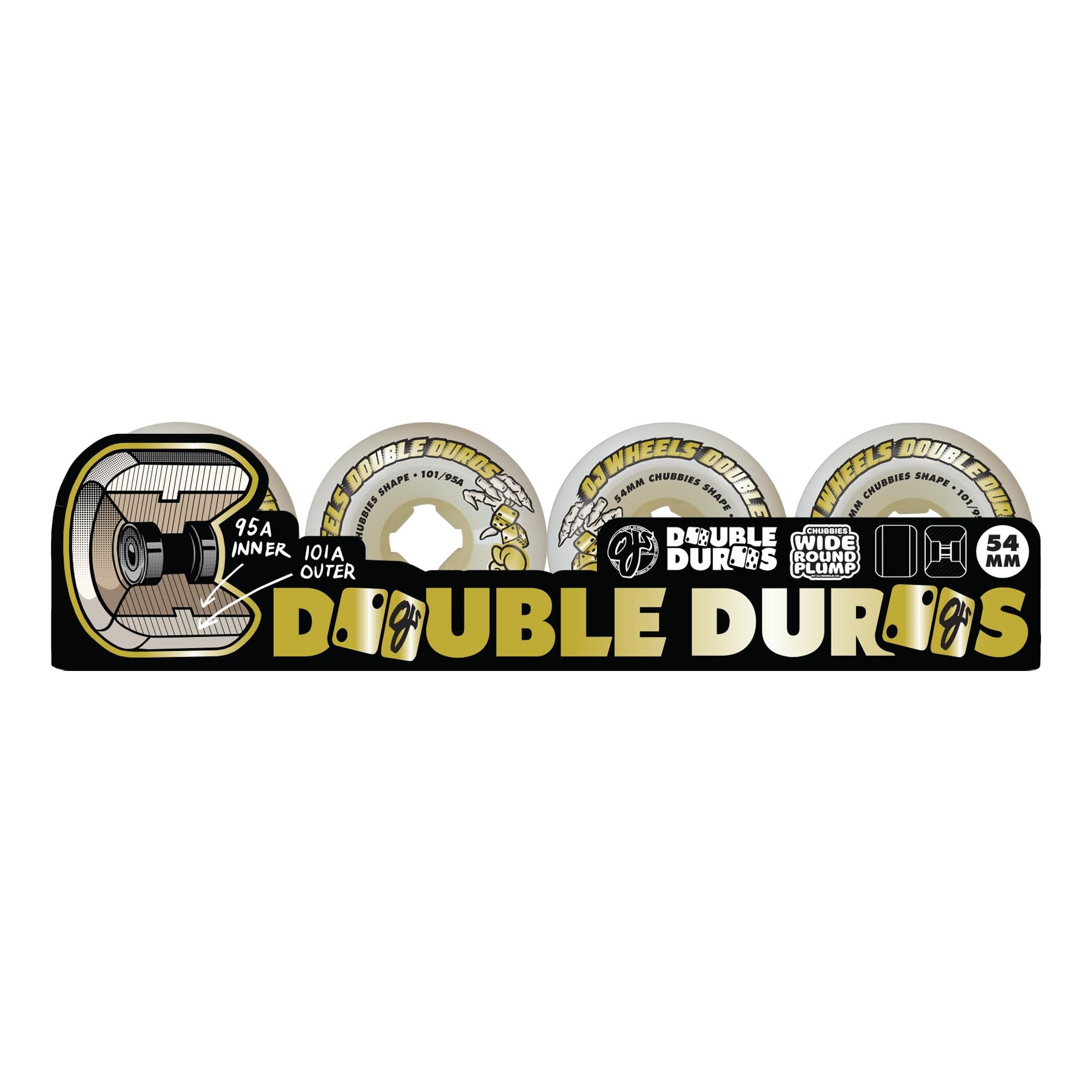 OJ Double Duro White Chubbies 101a/95a Wheels 54MM