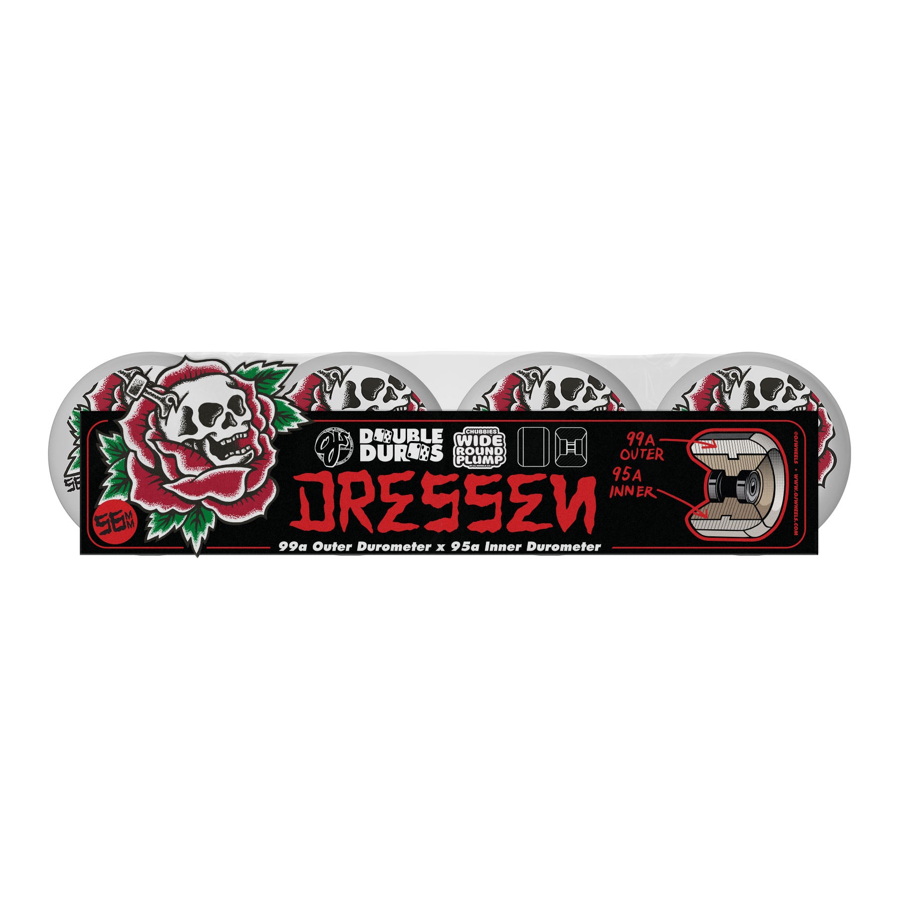 OJ Eric Dressen Rose Skull Double Duro White Black Chubbies 99a/95a Wheels 56MM