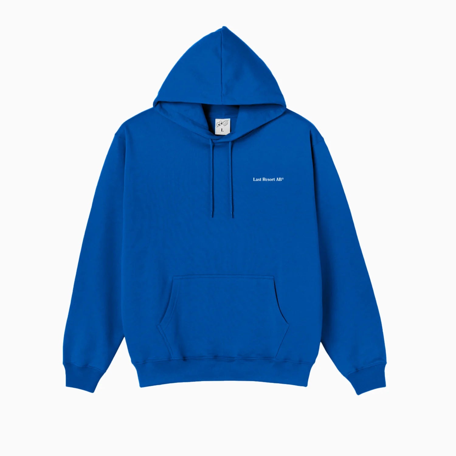 Blue hoodie with a brand logo on a white background