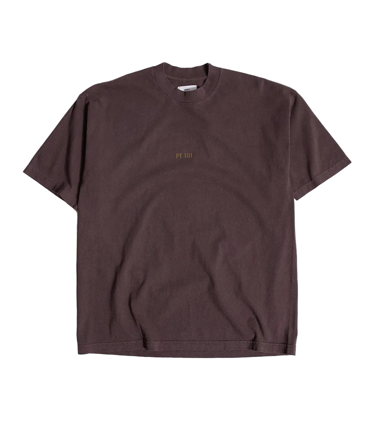 Brown t-shirt with a small logo on a white background