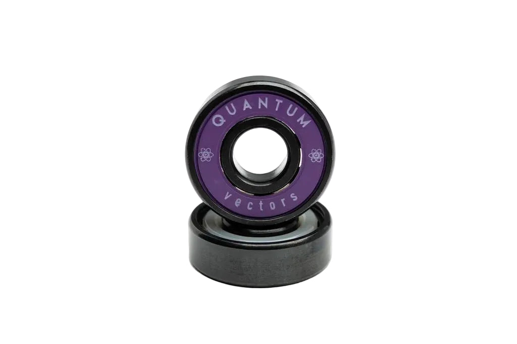 black and purple skateboard bearings with 'Quantum Vectors' branding on a white background.