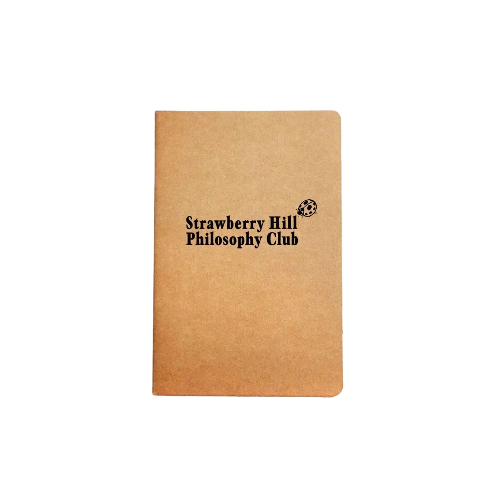 Kraft paper notebook with 'Strawberry Hill Philosophy Club' text on a white background