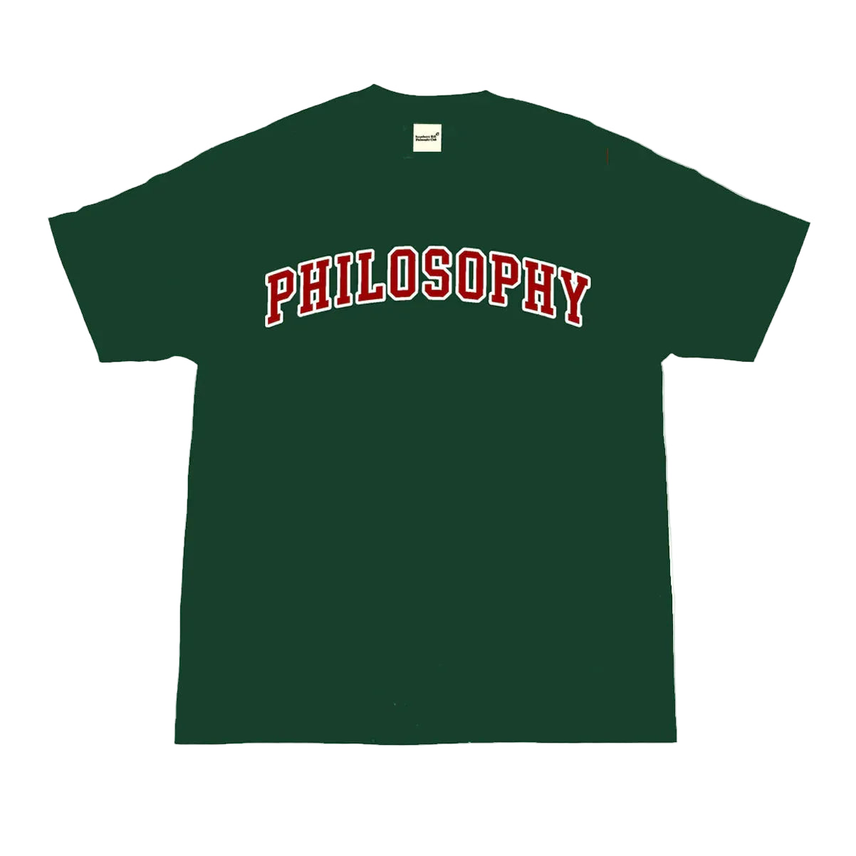 Green t-shirt with 'PHILOSOPHY' text on a white background